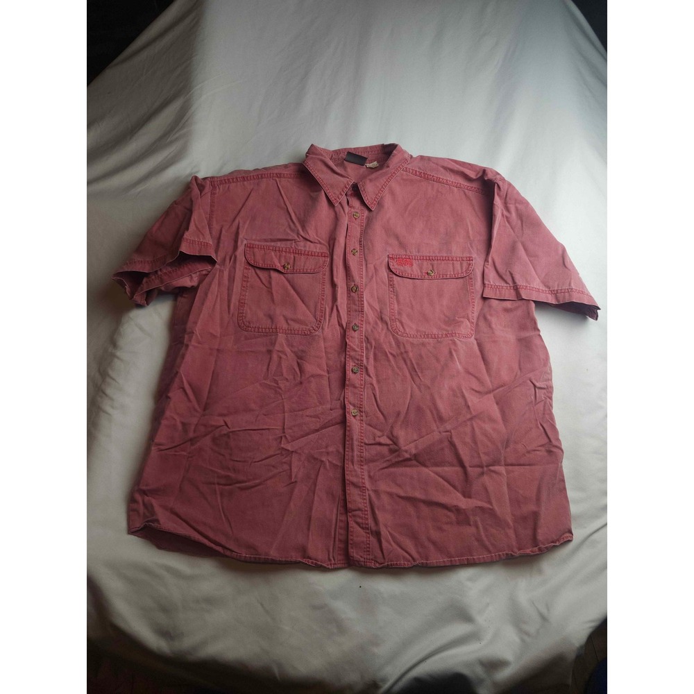 Brittania Mens Short Sleeve Button Down Shirt Red Twill Utility XL